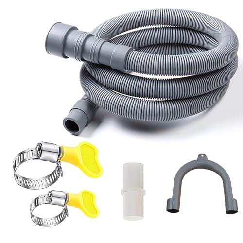 HLMOptimo 6 Feet Washing Machine Drain Hose Flexible Dishwasher Drain Hose Extension Kits Corrugated Washer Hose w/ 1 Adapter 4 Clamps 1 U-Bend Holder Upgraded Version - size: 6 ft