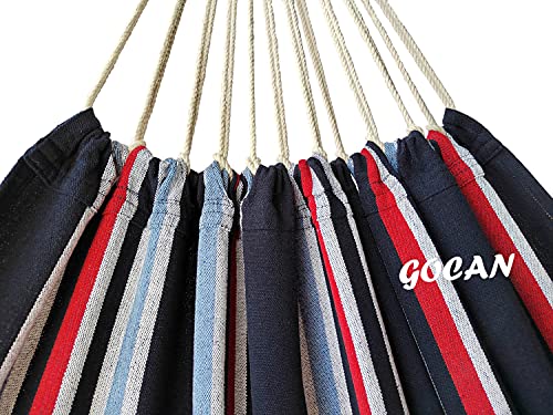 GOCAN Brazilian Double Hammock 2 Person Extra Large 220x160cm Total Length 330cm Load 500lb Canvas Cotton Hammock for Patio Porch Garden Backyard Lounging Outdoor and Indoor(Dark Blue) - color: Dark Blue