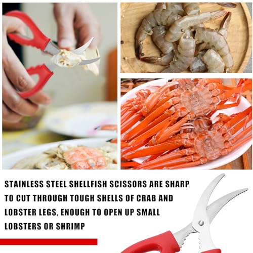 Gisafai 50 Pcs Kitchen Seafood Scissors for Crab Bulk,Leg Scissors Multifunctional Stainless Steel Shears Crab Leg Crackers Fish Shrimp Lobster tools for Kitchen Seafood Peeling (Red)