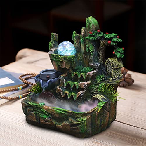 Indoor Rockery Waterfountain, Desktop Fountain Waterfall with 3-Color LED, Atomizing Humidifier and Rotating Ice Crack Ball, Ideal Decor for Study Tea House Restaurant Office Living Room (A) - size: A