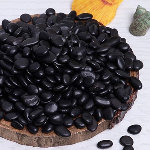 gemshan 2lb Black Pebbles for Plants Polished Stone Bulk 7mm-9mm River Rocks for Aquarium Vase Plant Decoration - color: Black stone