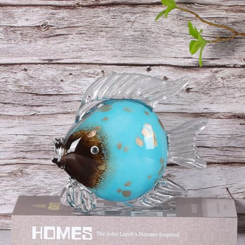 QIANLING Glass Fish Figurines - Coastal Home Decor, Modern Ocean Centerpieces for Living Room, Dining Area, Bathroom, Office, Coffee Table, Beach House, Nautical, Seaside, Entrance, Shelf Display - color: Blue & White Fish