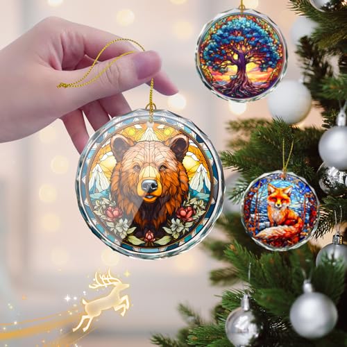 Brown Bear Stained Glass Ornament - Christmas Tree Decoration, Gift Exchange Present Idea - color: Brown Bear