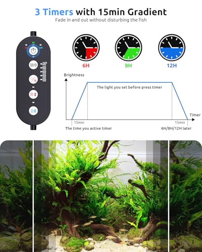 SEAOURA Aquarium LED Light for 12-18in Freshwater Tank, Full Spectrum Aquarium Light for Plant Growth, 6H/8H/12H Timer, WRB 3 Channel Customizable, 10 Brightness & 11 Colors, Adjustable Bracket - size: For 12'' - 18'' Tank