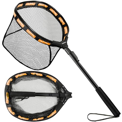 PLUSINNO Fishing Net Fish Floating Landing Net, Kayak Nets with Fixed Foldable Telescopic Pole Handle, Bass Trout Fishing Nets with Nylon Mesh for Pond Lake River, Fishing Gear Gifts for Men Anglers - color: 11.8"/30cm Hoop Size 0.8M Orange(Not Extendable