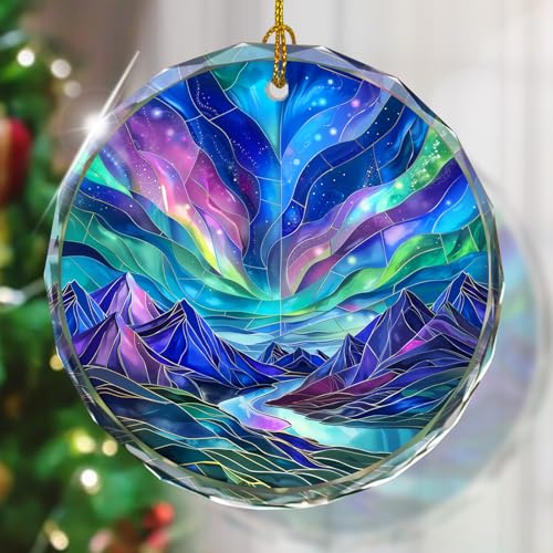 Northern Lights Stained Glass Ornament, Christmas Tree Decor, Northern Lights Ornaments for Christmas Tree, Holiday Presents, Gift Exchange - color: Northern Lights