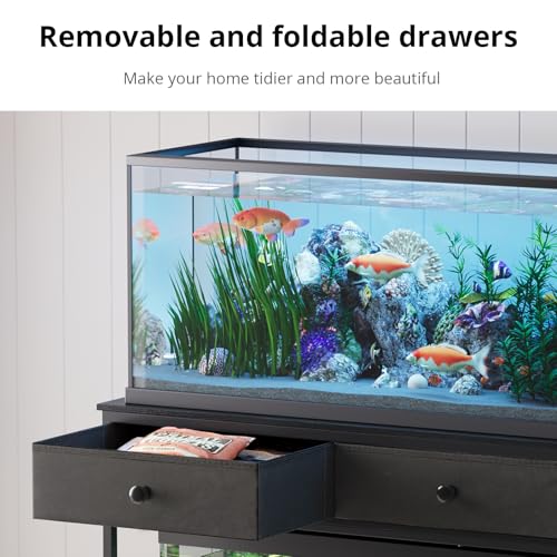 VOWNER 40 Gallon Aquarium Stand with Power Outlet, Metal Frame Fish Tank Stand with Cabinet Storage, Double Turtle Reptile Terrariums Tank Stand, 39.4" L*18.9" W Tabletop, 660LBS Capacity, Black - color: Black