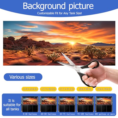 Aquarium Background & Terrarium Background – Ultra HD Static Cling, Tape-Free, Desert Sunset Design for Reptile Tank Decorations, Perfect for Bearded Dragon and Leopard Gecko Tanks 17.7 X 47.2 Inches