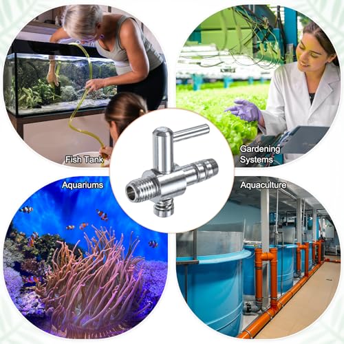 M METERXITY 8PCS Aquarium Air Valve, 4/25" ID Bright Silver Single Way Threaded Fish Tank Air Flow Control Lever Pump Copper Nickel Plated Airline Valve for Air Pump/Air Transfer System