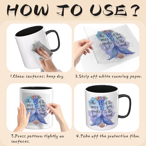 UV DTF Cup Wraps, 4 Sheets Mermaid Quotes Transfer Stickers for 16oz Glass, Rub On Decals for Tumblers and Candlestick - style: Mermaid Quotes