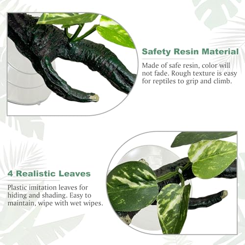 Fhiny Snake Climbing Branch, 2 PCS Resin Reptile Branches for Climbing with Suction Cups Frog Terrarium Plants Reptile Tank Decor Accessories for Frog Corn Snake Lizard Bearded Dragon Gecko - color: Speckle, 2 Pcs