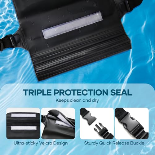 Waterproof Bag for Beach, Waterproof Pouch for Phone Passport Purse, Fanny Packs for Women, Floating Dry Bags for Cruise Ship Travel Water Park Surfing Boating Fishing Black 2 Pack - color: Black&Black