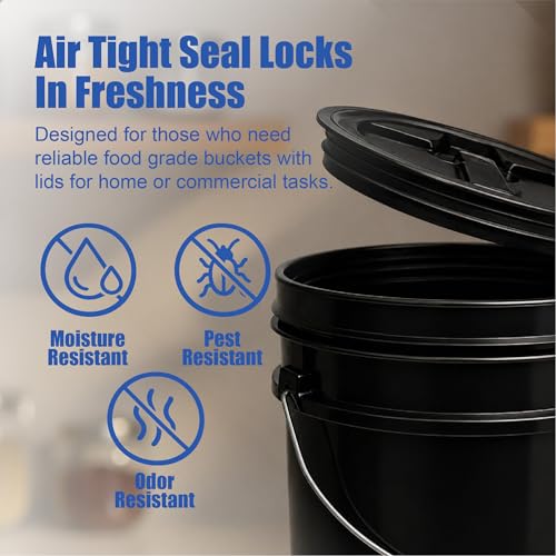 ePackageSupply 5 Gallon Bucket - Food Grade Bucket with Airtight Gamma Seal Screw-On Lid, BPA-Free, Heavy-Duty 90 Mil HDPE Plastic, Bulk Storage, Durable Container, Made in USA, Black/Black, 1 Pack - color: Black/Black, size: 1 Pack