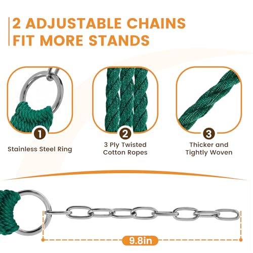 Lazy Daze Hammocks 13-FT Polyester Rope Hammock, Double 2 Person Traditional Hand Woven Outdoor Hammock with Spreader Bar, Carabiners, Tree Straps, Chains for Outside Patio- Max 450 Lbs, Green - color: Green