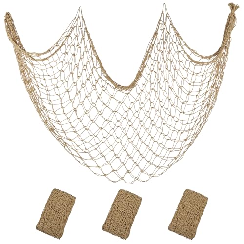 ZUEXT Caramel Decorative Fishing Net 5x10 ft, 3 Pack Large Picture Fish Net, Wall Photo Hanging Fishnet for Nautical Mermaid Pirate Ocean Themed Hawaii Beach Under The Sea Party Decorations - color: Caramel, size: 5 ft x 10 ft - 3 Pack