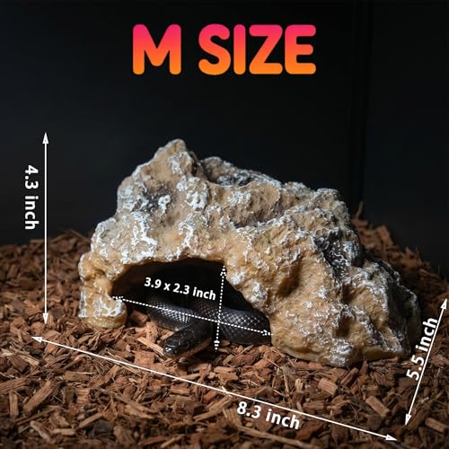 Reptile Hide Rock Cave, Medium Resin Corner Hideout for Growing Leopard Geckos, Juvenile Snakes, Small to Medium-Sized Lizards & Terrestrial Invertebrates, Natural Terrarium Tank Decor
