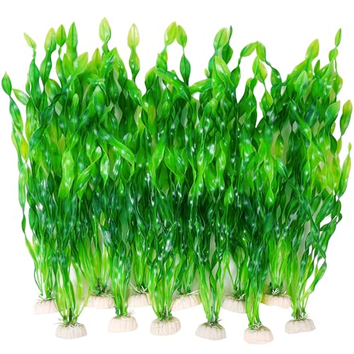 Ameliade 12 PCS Aquarium Artificial Seaweed Decorations 12 Inch Tall Plastic Plants Decor Large Fish Tank Accessories