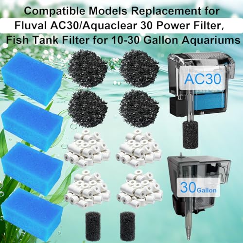 4 Sets Aquarium Filter Media Replacement for Fluval AC30/Aquaclear 30 Power Filter - for 10-30 Gallon Aquariums - size: For AC30