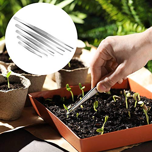 5 Pcs Stainless Steel Gardening Tweezers Seed Tweezer Large Long Tweezers Plant Tweezer Set for Plants, Gardening, Succulents, Kitchen, 4.9"/6.3"/7.9"/9.8"/11.8"