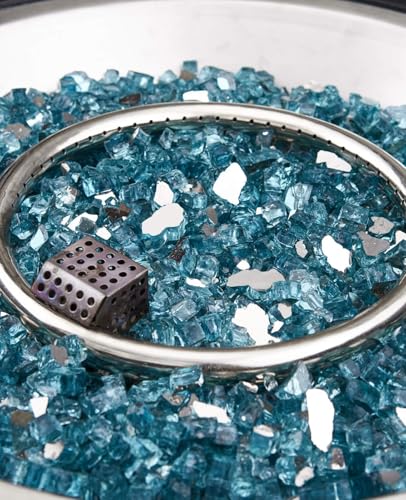 NUPICK 20 lb 1/2 Inch Reflective Fire Glass, Pacific Blue, Sparkly, Eco-Friendly, Convenient, Mirror Finish - color: Pacific Blue, size: 20 Pound (1/2")