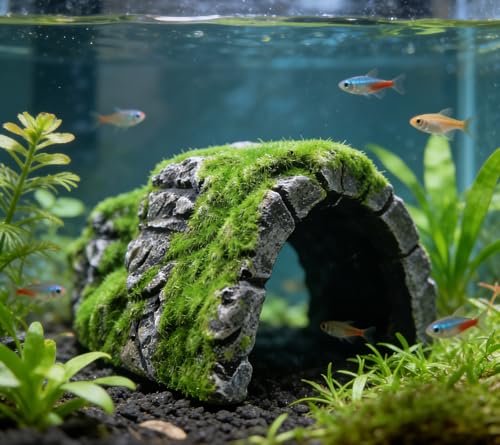 M2cbridge Aquarium Decorations Fish Hideout House Betta Cave with Green Lifelike Moss (Betta Rock Cave) - style: Betta Rock Cave