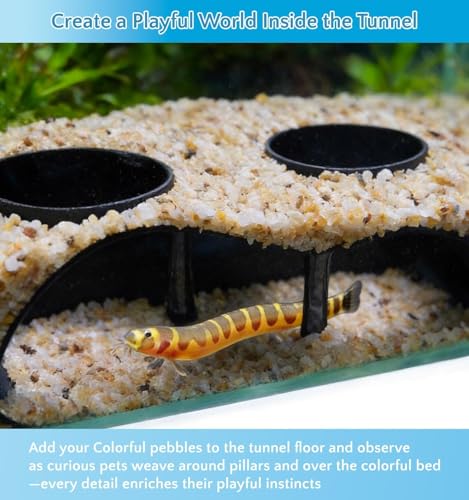 Black Underground Aquarium Cave Tunnel, PETG 3D Printed Fish Tank Cave Hideout with Smooth Surface, Two-Hole Aquarium Tunnel, Fish Tank Decor for Bettas, Shrimp, Corys, Loaches, Guppie, Snails