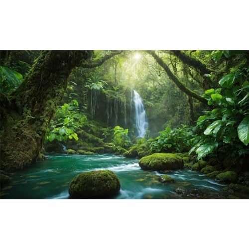 Waterfall Aquarium Background River Deep in Mountain Forest Terrarium Backgrounds Rainforest Jungle Plants Style Nature Landscape Fish Tank Background Deep Forest Reptile Tank Backgrounds 24x12in - color: Dense Green, size: 24(W)x12(H)inches/ 60(W)*30cm(H