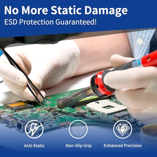 XOOL 10 PCS ESD Precision Tweezers Set, Anti-Static Stainless Steel Tweezers Kit for Electronics, Soldering, Craft, Jewelry, Model Building, Beauty - size: ESD Tweezers 10 PCS