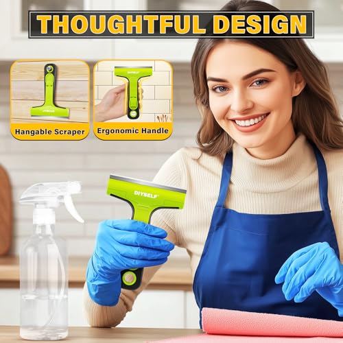 DIYSELF 1 Pack Razor Blade Scraper with 10 Extra Razor Blades, Scraper Tool, Glass Scraper for Cleaning, Glass Stove Top Scraper, Window Scraper, Paint, Cooktop, Oven Scraper, Razor Scraper Tool - color: Green, size: 10PCS Metal Blades