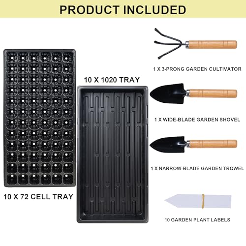 Hourleey 20 Pack Trays Include 10 Pack 1020 Seed Starter Trays and 10 Pack 72 Cell Plug Trays, Thick Durable Plastic Plant Nursery Tray, Propagation Tray for Seedlings Microgreens Fodder Plant