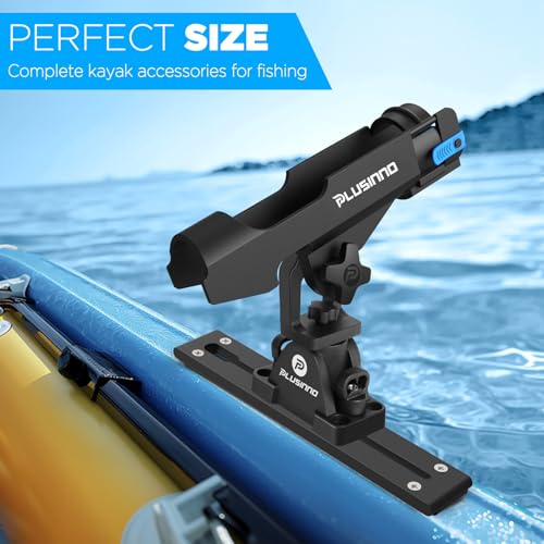 PLUSINNO 2 in 1 Fishing Rod Holders for Boat, Kayak Fishing Rod Holder, Fishing Pole Holders for Track Mount / Deck Mount, Fishing Gear with Fishing Rod Protective Strap, Fishing Accessories & Gifts - color: Rod Holder with Track - 2 Pack