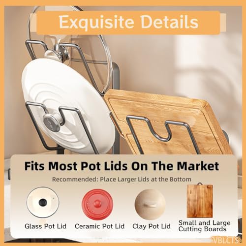 Pot Lid Holder Kitchen Organizer Rack with Drip Tray Functional Double Layer Countertop Storage Lids Solution for Cooking Pots and Pans While Cooking Cover Crock Holders Inside Cabinet Door