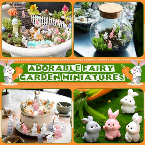Marsui 100 Pcs Bunny Miniatures Figurines Rabbit Miniature Accessories Easter Garden Landscape Garden Bunny for Easter Accessories Dollhouses Decoration(Funny Rabbit)