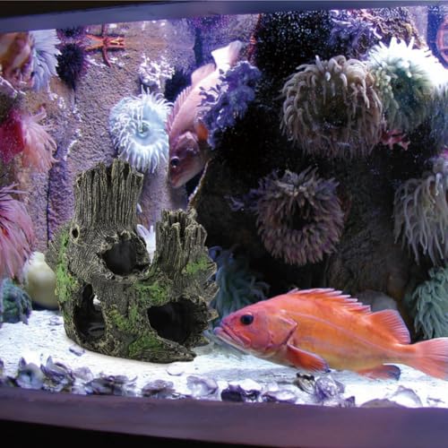 Aquarium Tree Trunk, Hollow Landscape Stump Wood House Resin Ornament Hideout Caves Rocks Decor Fish Tank Hole Stone Decoration Accessories Betta Cichlid Turtles Small Lizards Reptiles Amphibians - size: Type 2