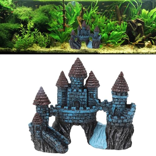 5.5 Inch Blue Resin Castle Fish Tank Ornament Vintage Simulation House Cave Hideouts Aquarium Fish Tank Decoration