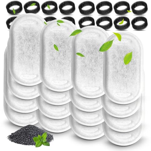Cat Fountain Filters - 16 Filters with 16 Sponges Replacement for Stainless Steel Pet Fountain - size: 16 Filters& 16 Sponges