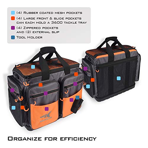 KastKing Fishing Gear & Tackle Bags - Saltwater Resistant Fishing Bags - Fishing Tackle Storage Bags - color: B1: Large-Lunker (Without Trays, 19.7"x13"x10.6")-Orange