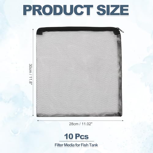 Aquarium Filter Media Bags, Fish Tank Fine Mesh Bag with Zipper Reusable Versatile 12 x 10.2Inch, (Black, 10Pcs), Intend for Fish Tank/Aquarium/Pond/Activated Carbon/Ceramic Rings - color: white, size: 12 x 10.2 in