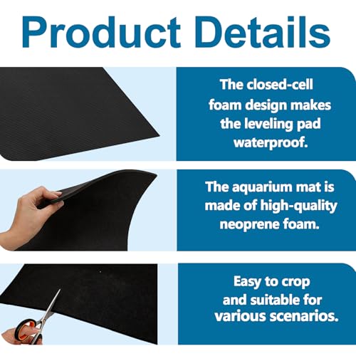 20 Gallon Aquarium Leveling Mat,23.6 x 11.8in Fish Tank Mat for Under Tank Shock Absorbing Non Slip Heavy Weight Support Neoprene Fish Tank Foam Pad,Cut-to-Size,6mm,1PACK