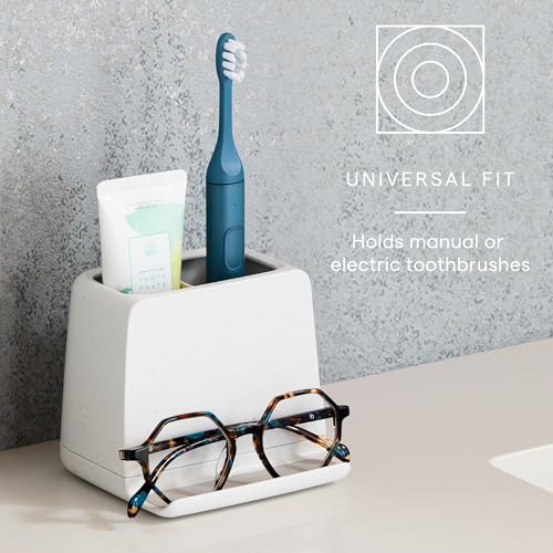 YouCopia The Ledge Toothbrush Holder, 2-Slot, Bathroom Vanity Counter Organizer with Cord Slots, Removable Base and Storage for Phones, Toothpaste and Accessories - size: 2-Slot