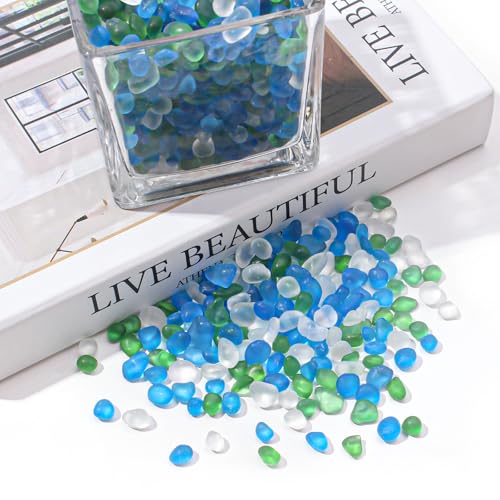 Keedolla 0.5 Lb Blue Green Betta Fish Tank Rocks Gravel Frosted Glass Beads, 6-9mm Aquarium Rocks Fish Tank Gravel Stones Pebbles for Vase Fillers, DIY Crafts, Home Decor - color: Sea Blue, Green, Clear, size: 0.5 LB