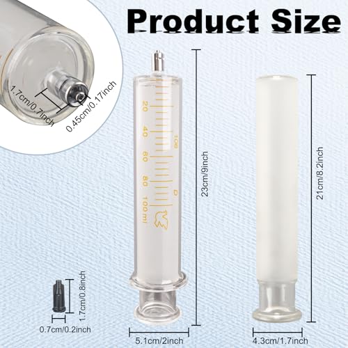 100ml/cc Glass Syringe With Metal Head and Caps for Liquid,Small Syringe for Oil or Glue Applicator,No Needle,1Pack,Borosilicate Glass