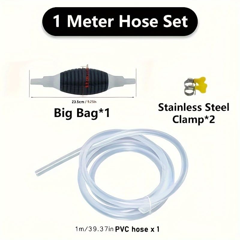 Portable Straw Pump 1pc - 39.37 Inch Flexible PVC Hose with Safety Pad & 2 Clamps, Ideal for Transferring Gas, Oil, Water & Fuel, Manual Siphon Pump for Automotive & Household Use