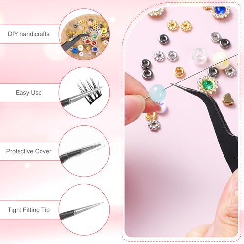 10 Pieces Tweezers for Crafting Stainless Steel Curved Pointed Tweezers Precision Sticker Tweezer with Protective Cover for Eyelash Extensions Stickers Rhinestones Crafts (Black) - color: Black