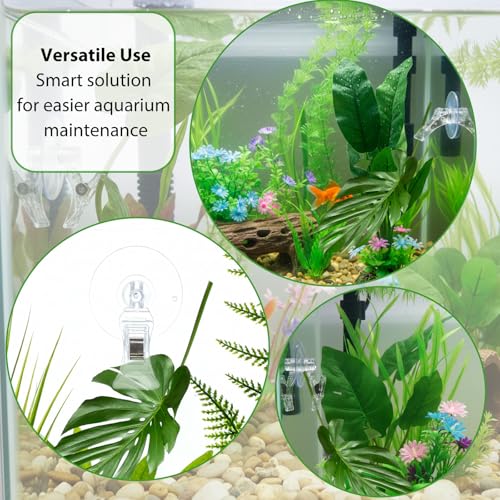 6Pcs Suction Cup Clips Aquarium Suction Cups, Window Glass Suction Cup Clear Plastic Fish Feeding Tool Underwater Fish Veggie Feeder Fish Tank Accessories