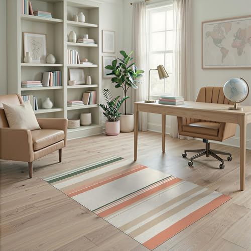 4'x6' Washable Flatwoven Rug, Coral Modern Stripe Easy Care Throw Carpet Stain Resistant Low Profile Floor Covering for Dorm Room, Small Living Room, Apartment | Ref:1993948 - color: Beige/Pattern 22, size: 4' x 6' (Rectangular)