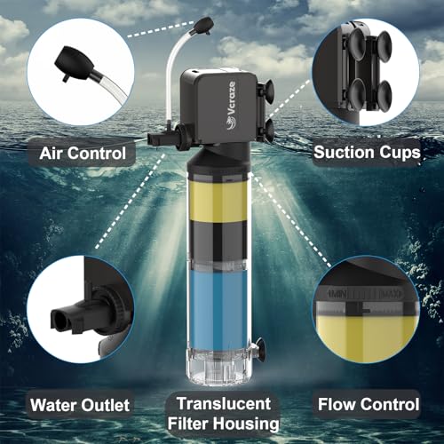 3-Stage Internal Aquarium Filter for Tanks 40-150 Gallon, Fish Tank Filter with Aeration/Rainfall Modes, Fish Filter Turtle Tank Filter with Adjustable Flow Rate - size: For 40-150 Gal Tanks