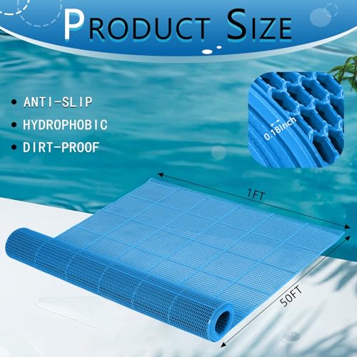 Tondiamo Pool Mat Non Slip Drainage Mats Swimming Pool Floor Deck Mats Rugs PVC Splash Mesh Hollow Doormat Roll for Outdoor Indoor Patio Restaurant Garage Kitchen Bathroom Safety(1 x 50 ft,Blue) - color: Blue, size: 1 x 50 ft