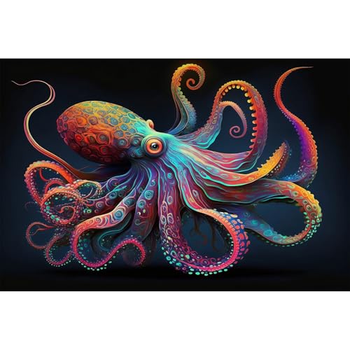Exquisite Octopus Aquarium Background Abstract Colorful Octopus Terrarium Background Glowing Octopus on Black Background Fish Tank Backdrop Octopus Backdrops Poster Wallpaper Decors Vinyl 30x12in - color: Cartoon Purple, size: 30(W)x12(H)in