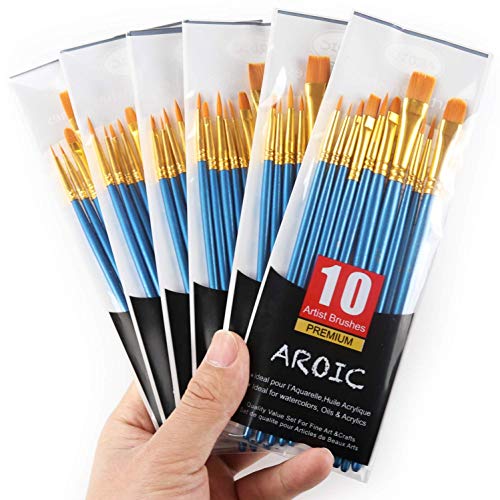 60 Pcs Acrylic Paint Brush Set, Oil & Watercolor - Professional Artist Brushes with Wooden Handle Nylon Hair Brushes - Bulk Art Supplies for Adults, Kids & Beginners - color: Blue, size: 60pcs